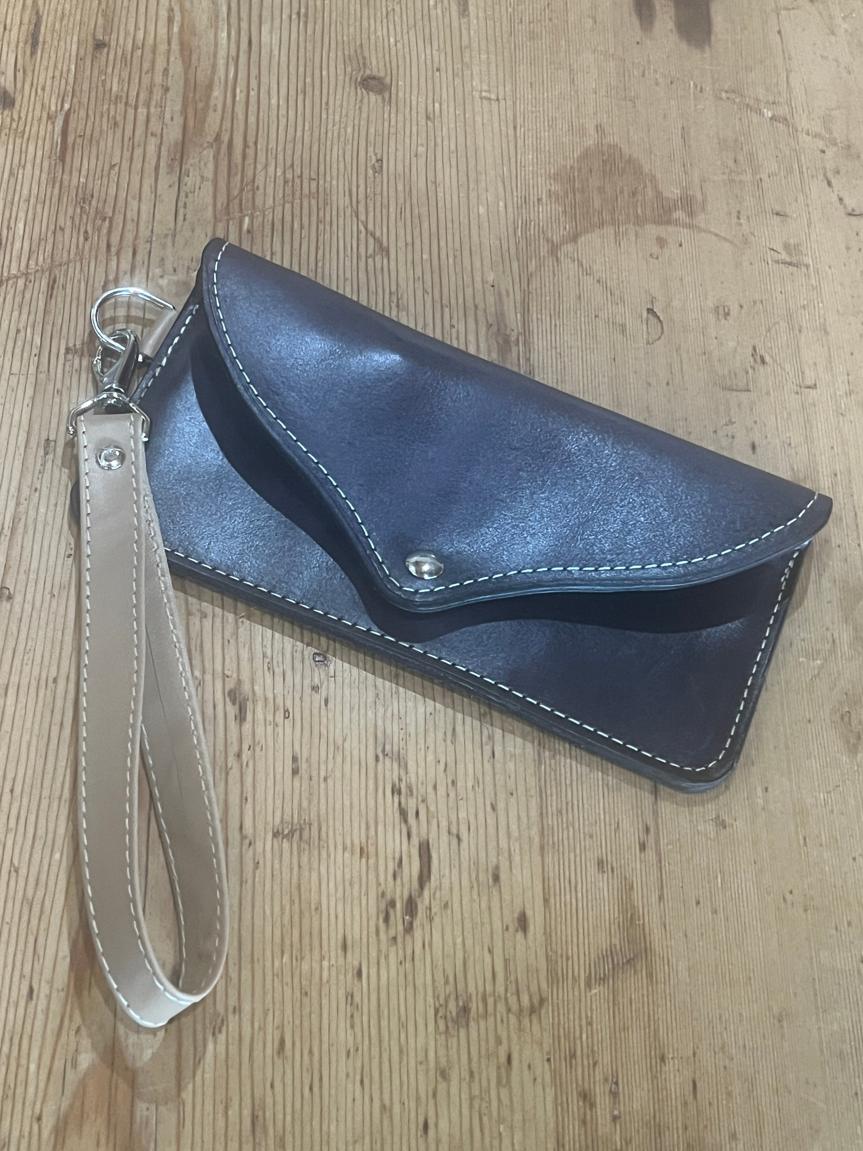 Leather Envelope Clutch with Wristlet