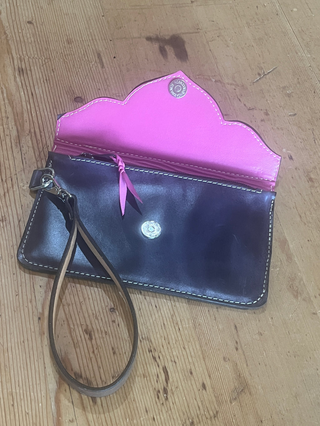 Hand-Tooled Leather Clutch with Wristlet