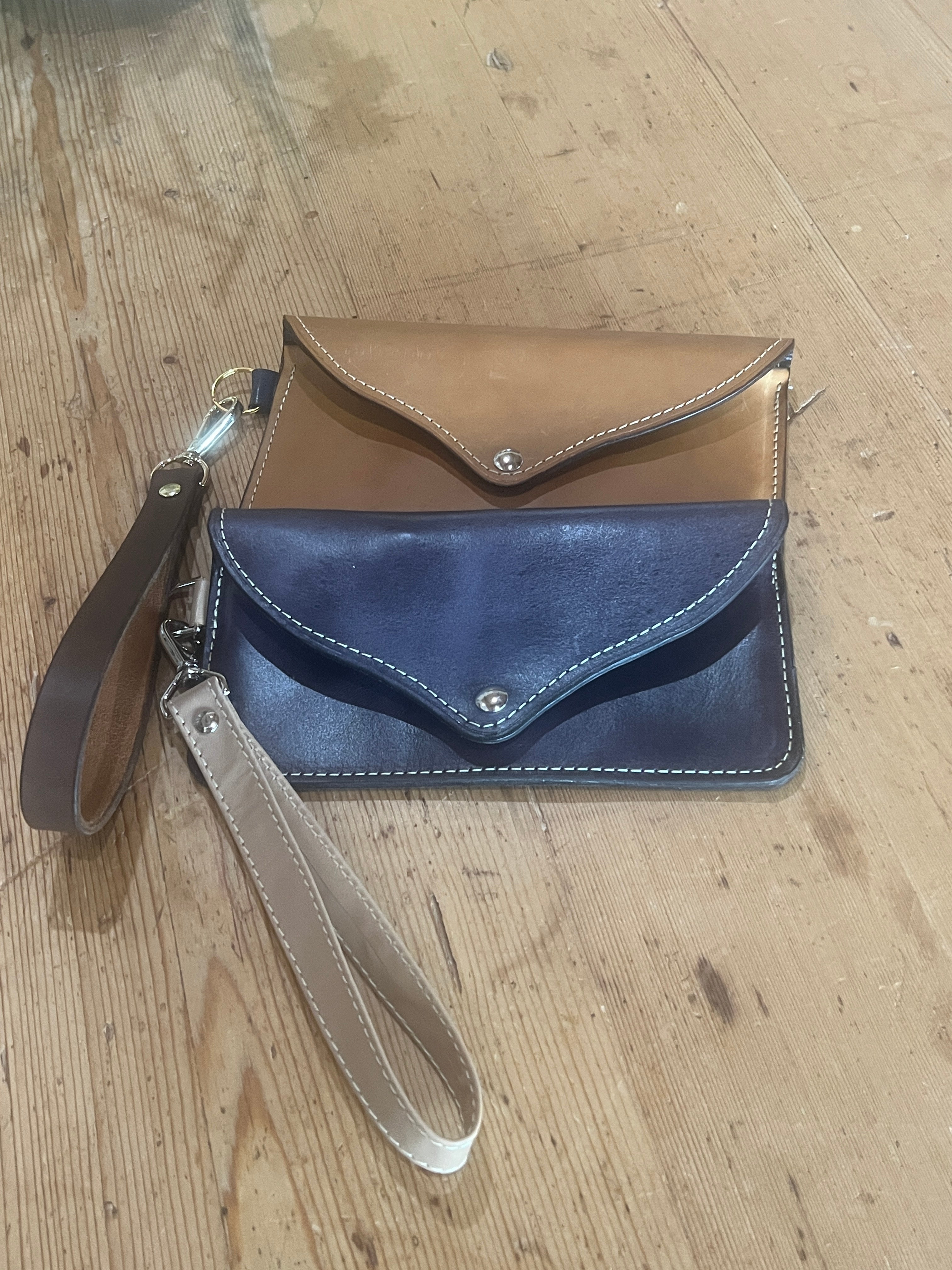 Leather Envelope Clutch with Wristlet