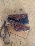 Hand-Tooled Leather Clutch with Wristlet