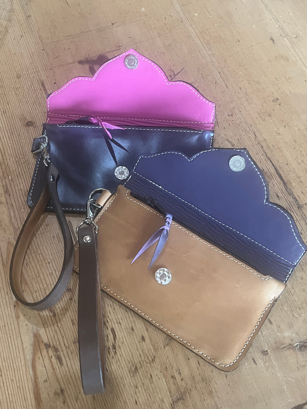 Hand-Tooled Leather Clutch with Wristlet