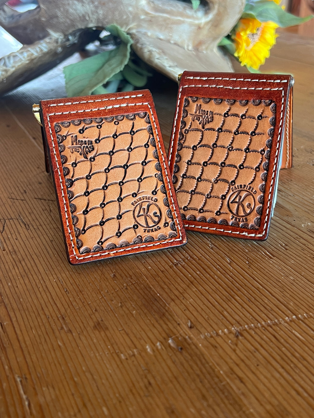 Hand-Tooled Floral Money Clip Wallet