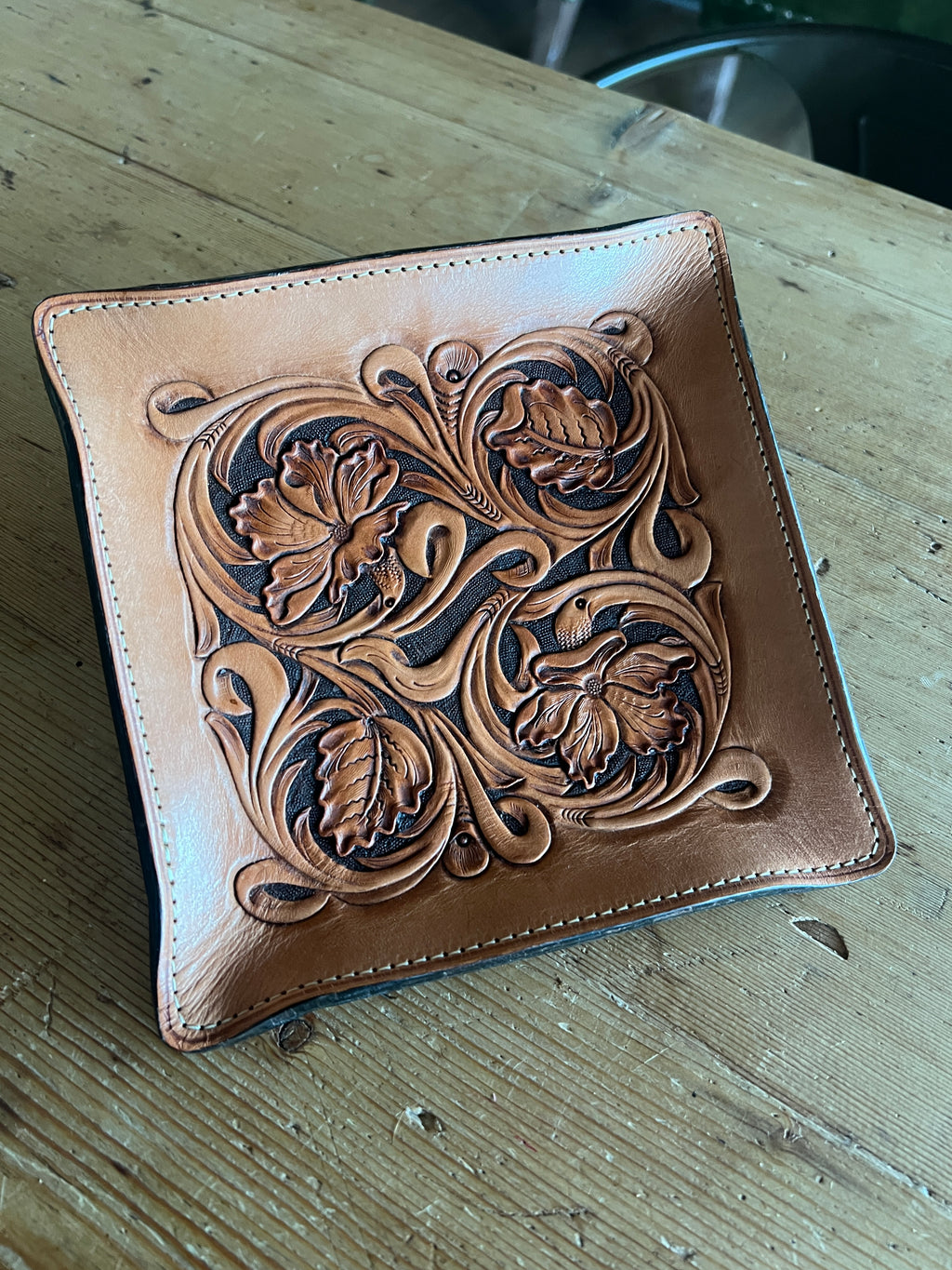 Hand-Tooled Leather Valet Tray