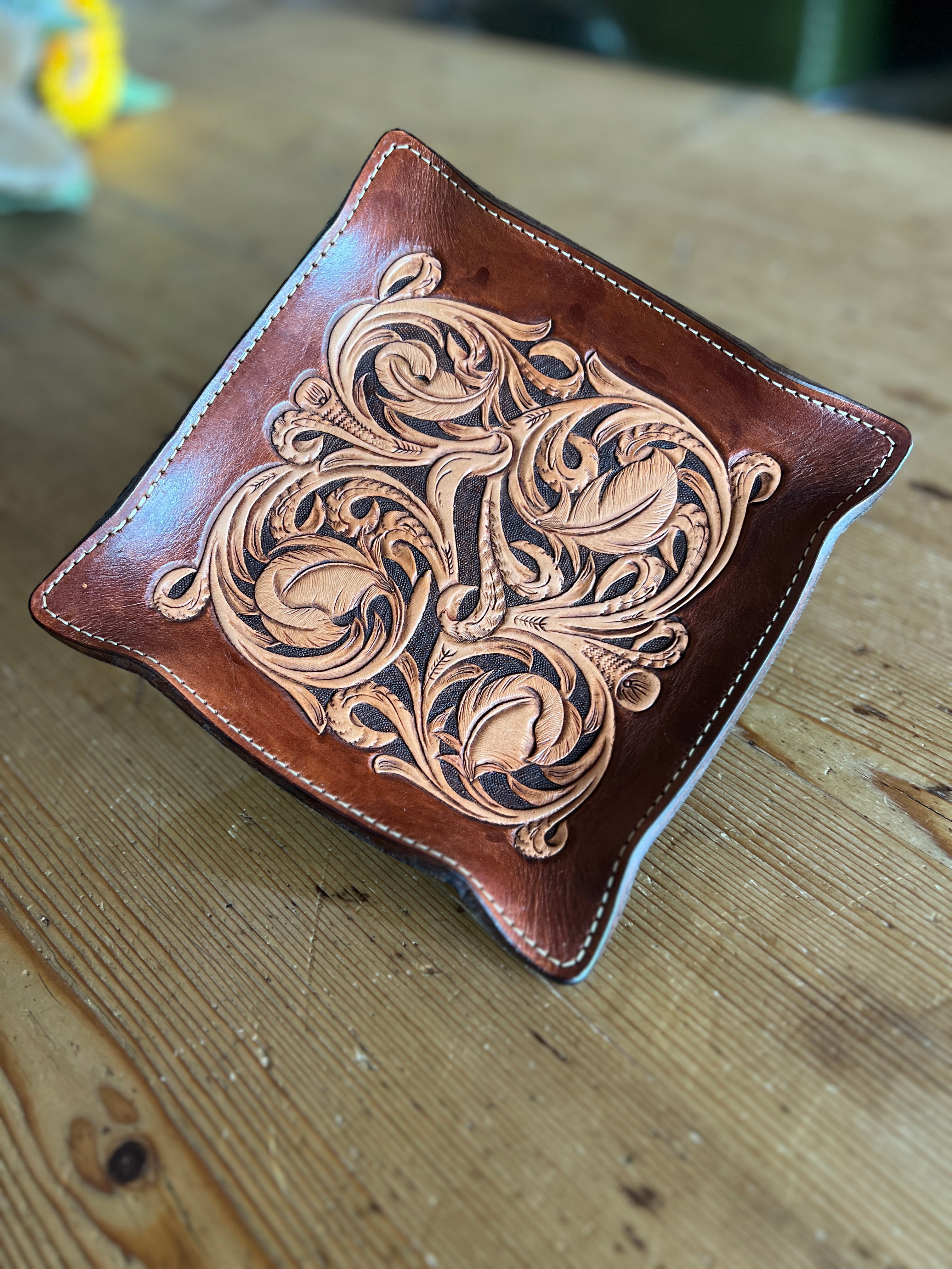 Hand-Tooled Leather Valet Tray