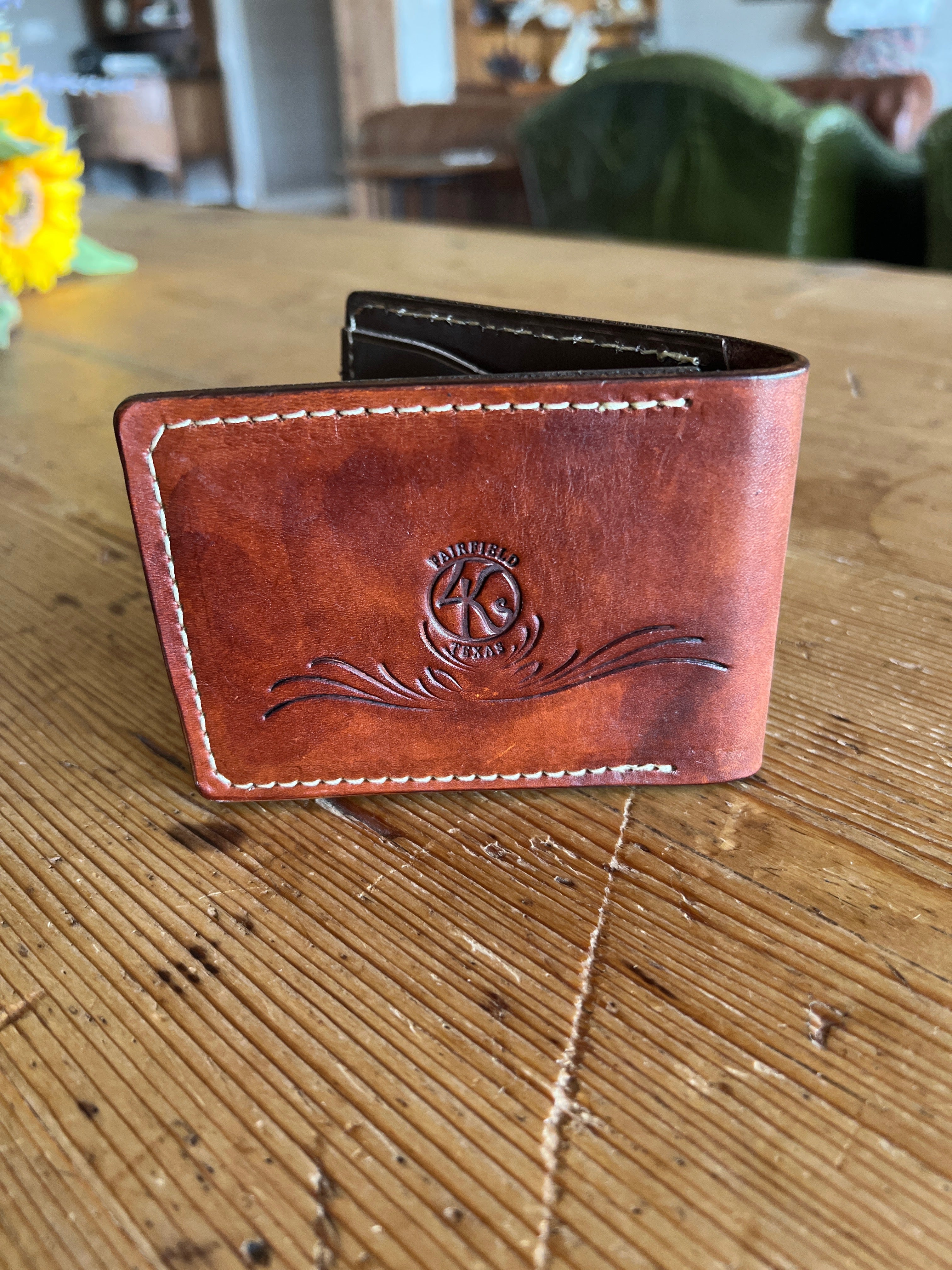 Hand-Tooled Leather Billfold Wallet – Floral & Geometric with Kangaroo Interior