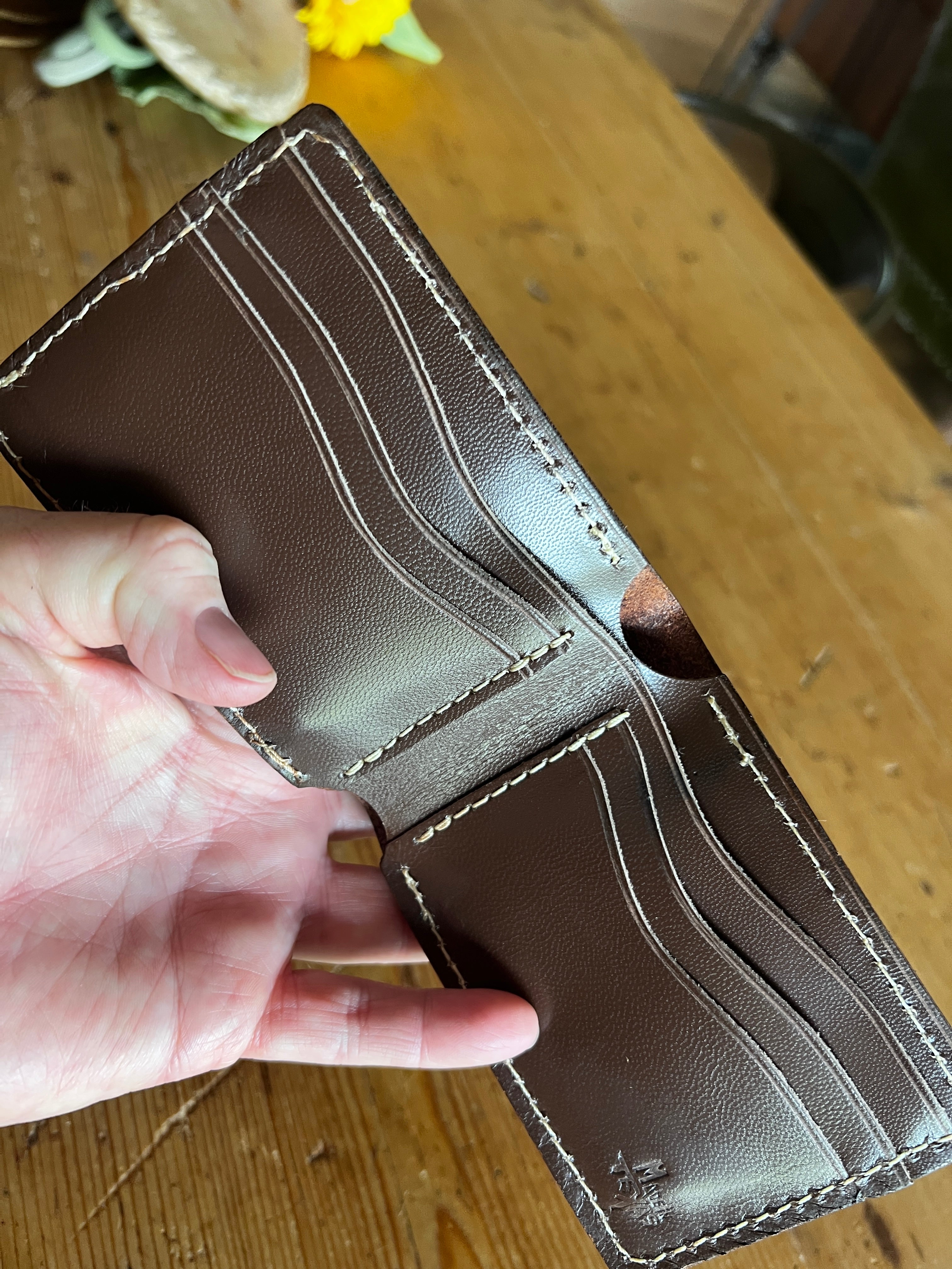 Hand-Tooled Leather Billfold Wallet – Floral & Geometric with Kangaroo Interior