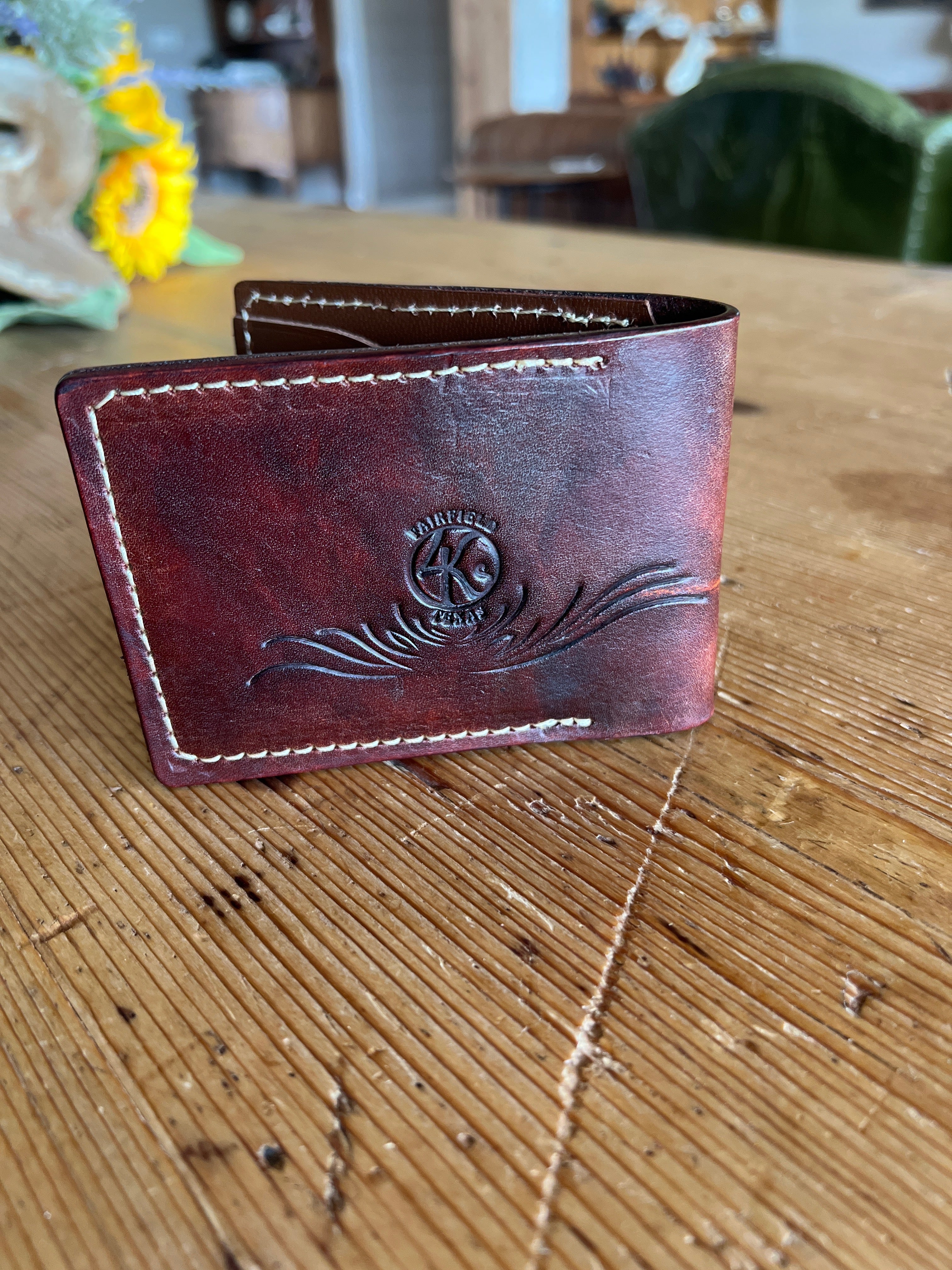 Hand-Tooled Leather Billfold Wallet – Floral & Geometric with Kangaroo Interior
