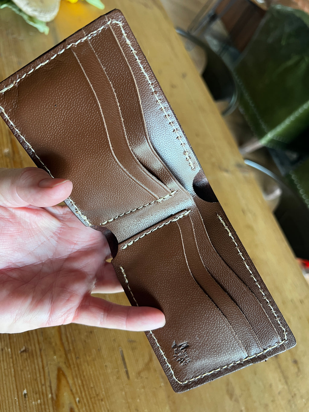 Hand-Tooled Leather Billfold Wallet – Floral & Geometric with Kangaroo Interior