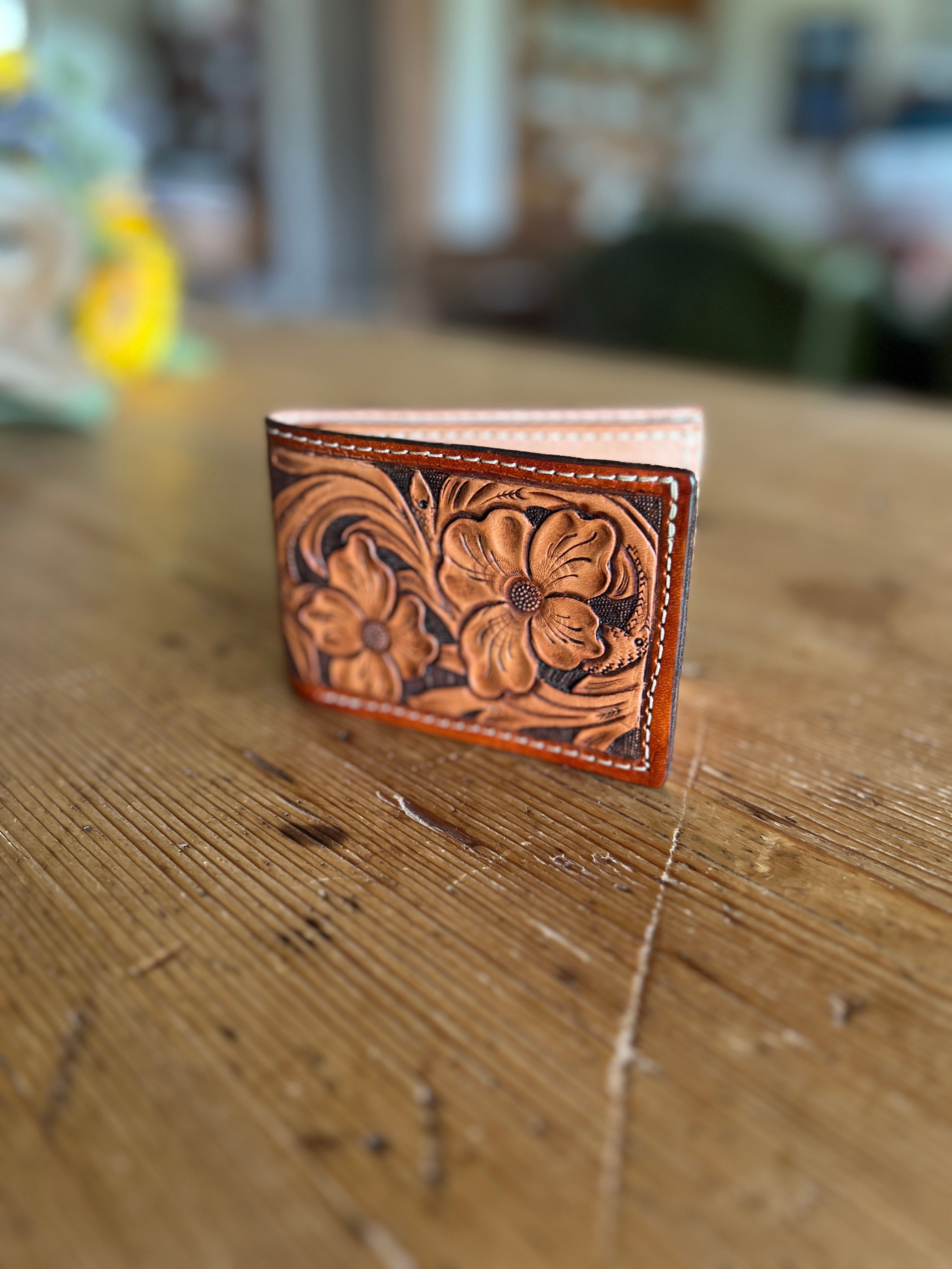 Hand-Tooled Leather Billfold Wallet