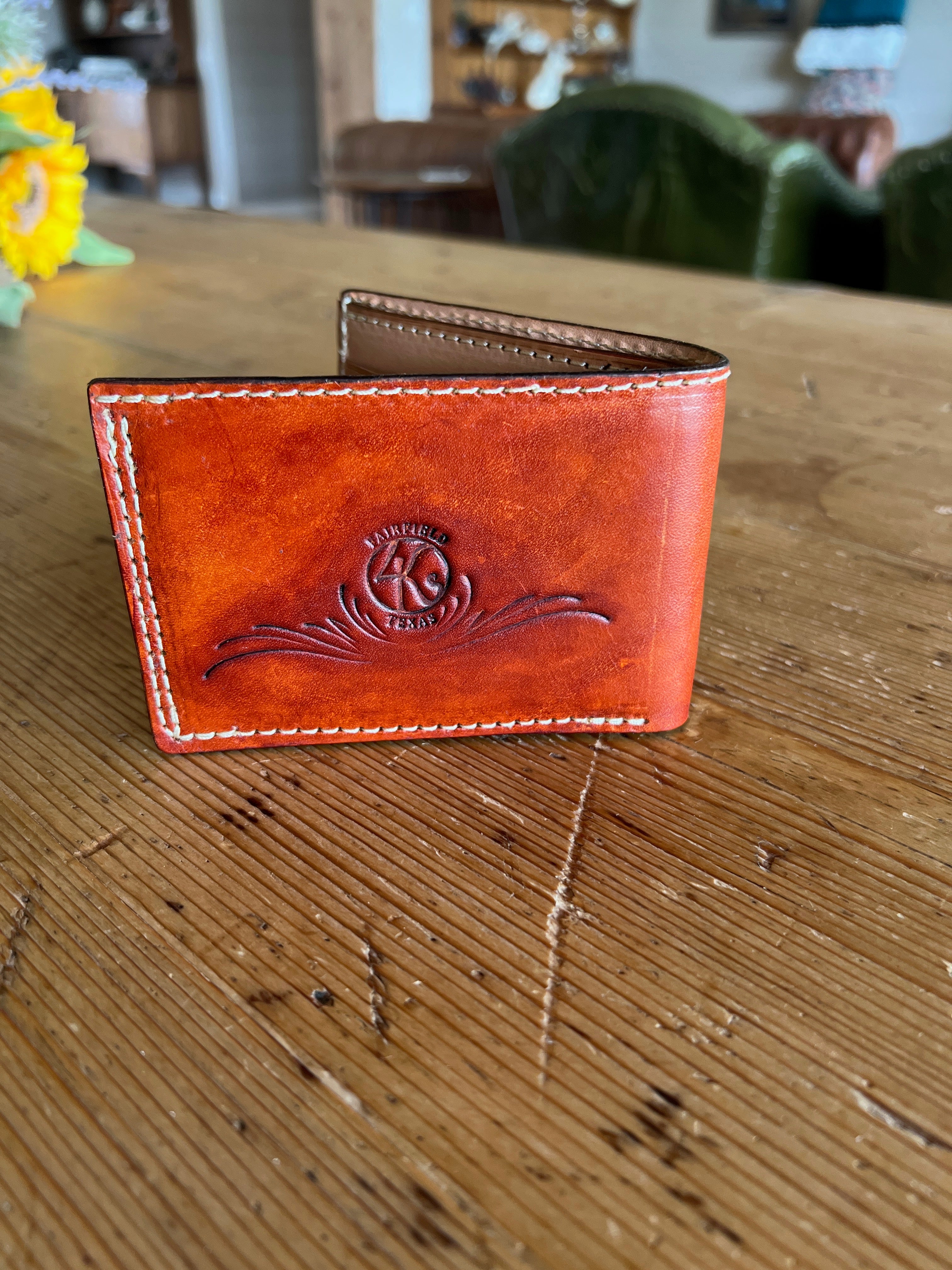 Hand-Tooled Leather Billfold Wallet