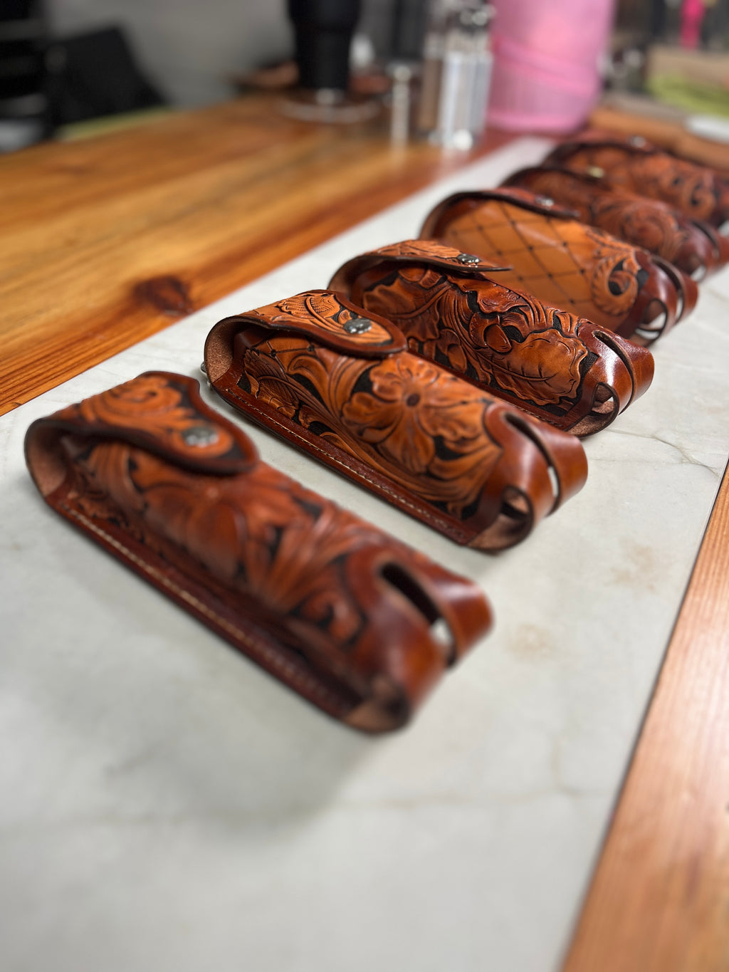 Hand-Tooled Leather Golf Ball Holder