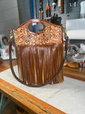 Hand-Tooled Leather Fringe Bag with Gunslinger Strap