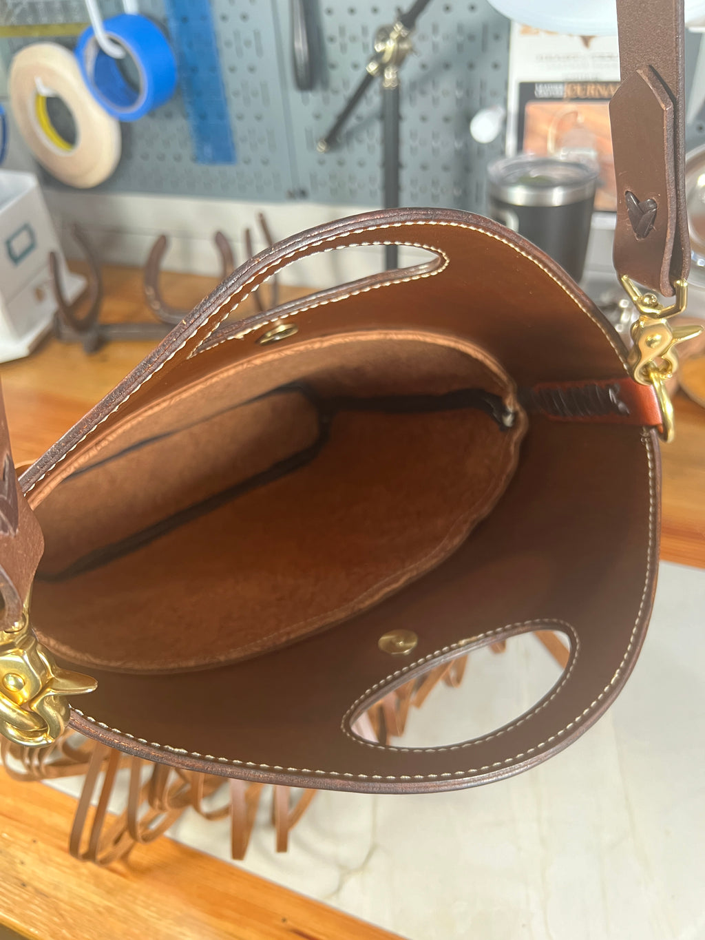 Hand-Tooled Leather Fringe Bag with Gunslinger Strap