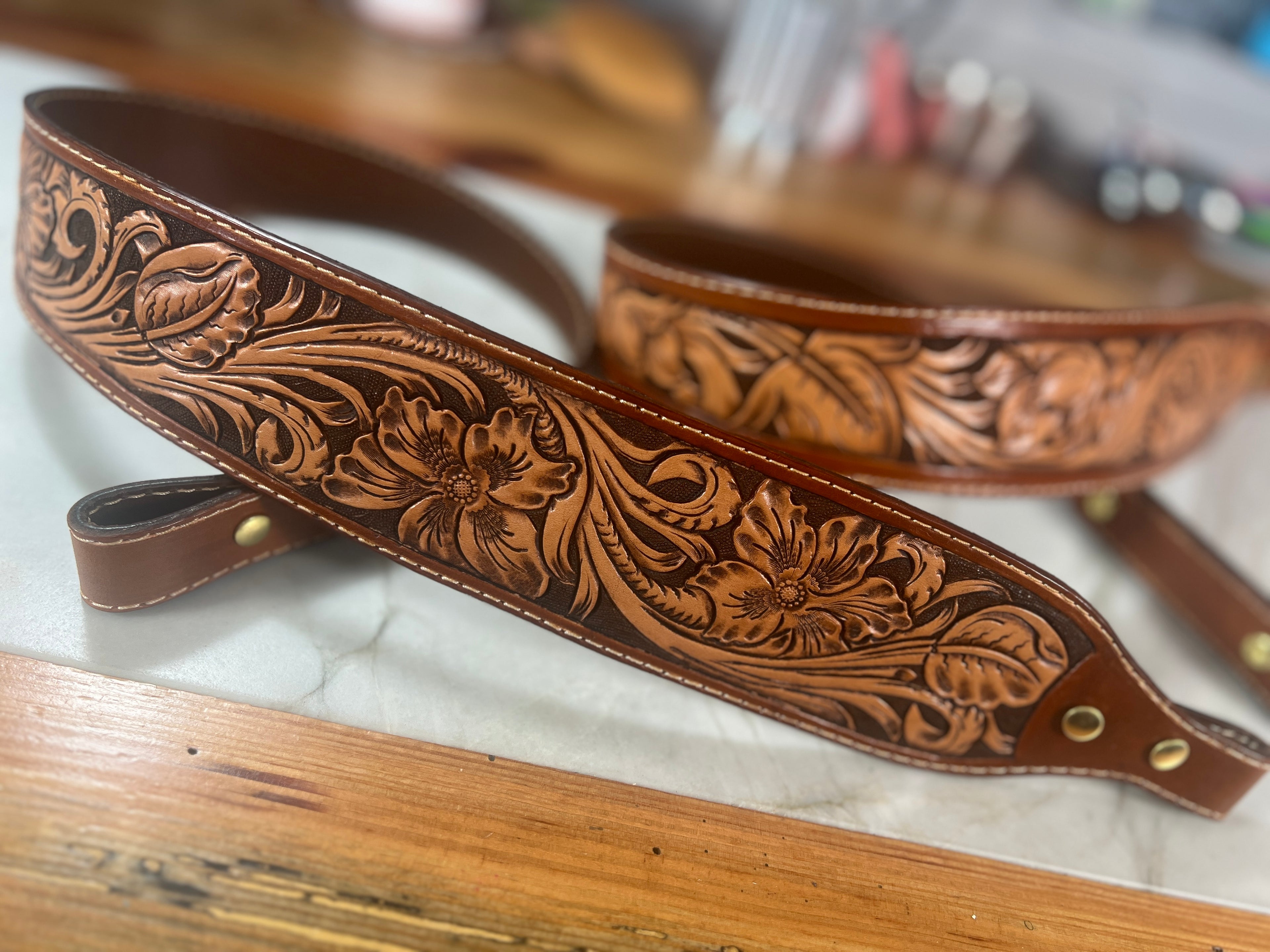 Hand-Tooled Floral Leather Rifle Sling