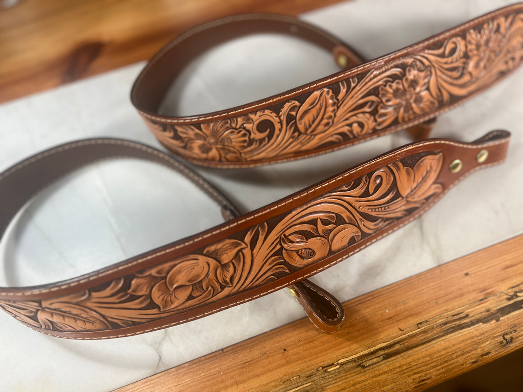 Hand-Tooled Floral Leather Rifle Sling