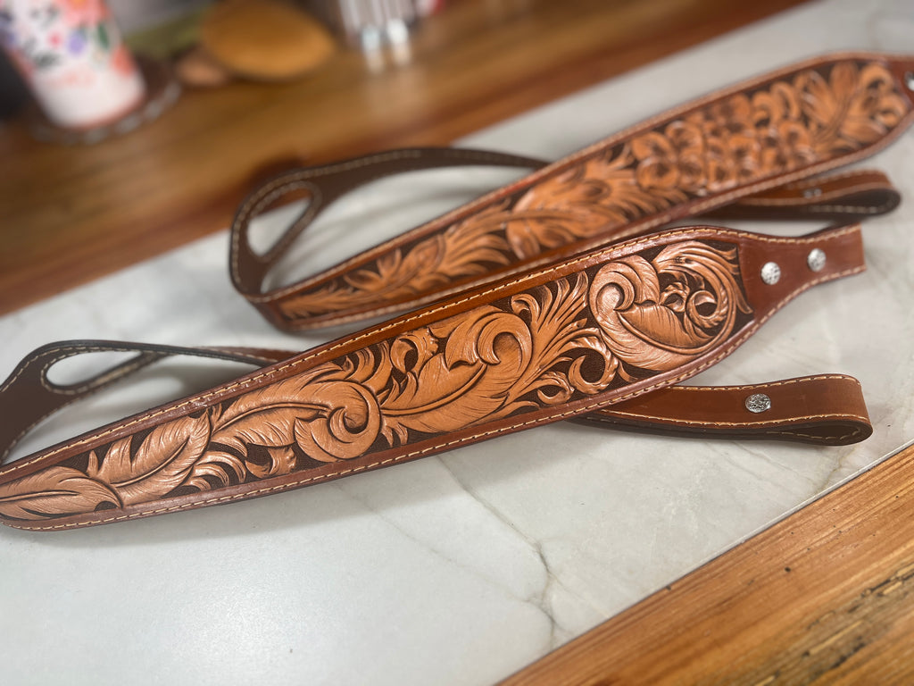 Hand-Tooled Floral Leather Rifle Sling