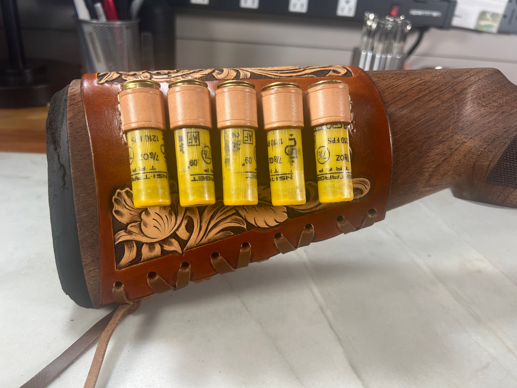Hand-Tooled Leather Butt Stock Sleeve with Bullet Loops