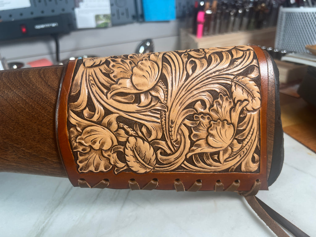 Hand-Tooled Leather Butt Stock Sleeve with Bullet Loops