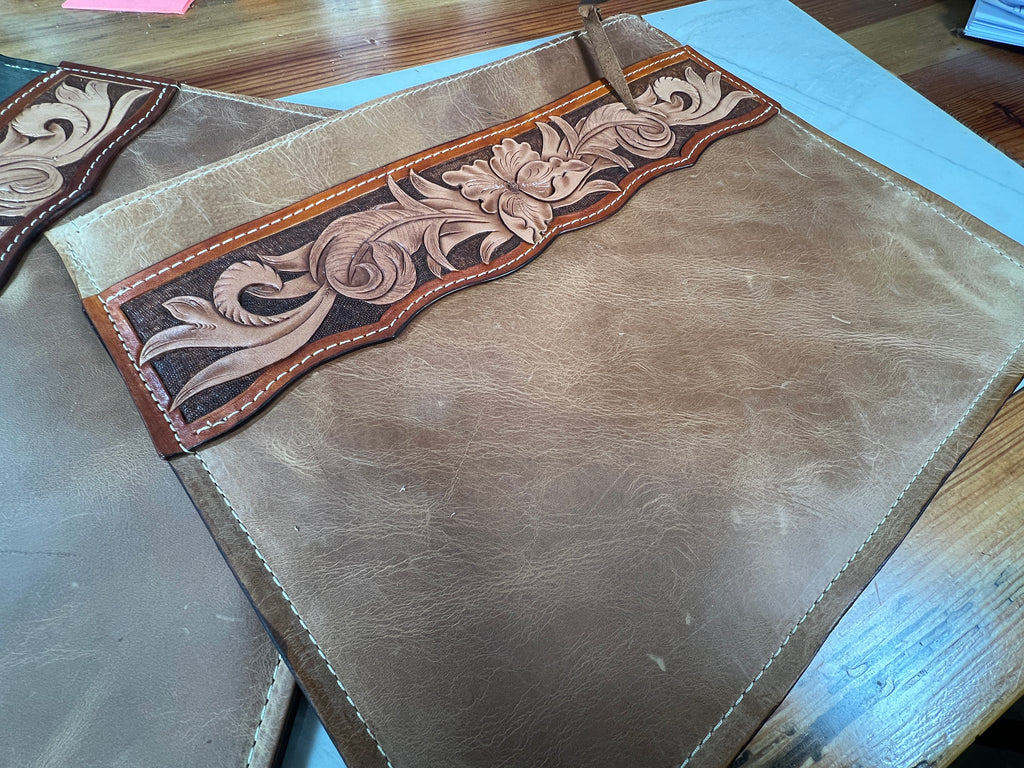 Hand-Tooled Leather Tablet Sleeve - 11" x 9"