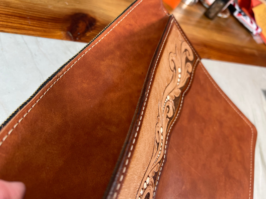 Hand-Tooled Leather Tablet Sleeve - 11" x 9"