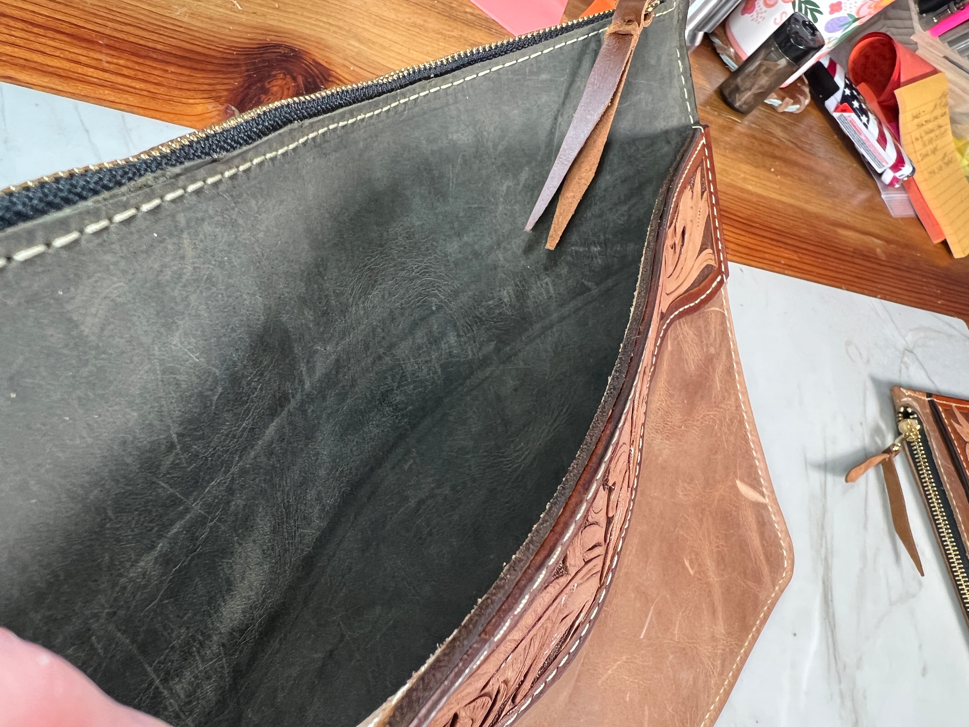 Hand-Tooled Leather Tablet Sleeve - 11" x 9"