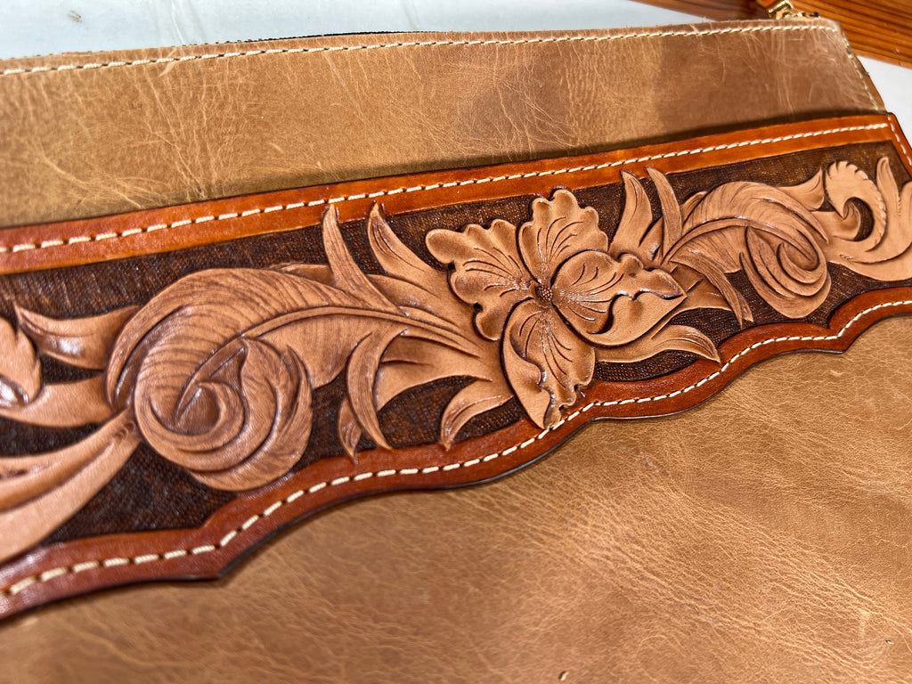 Hand-Tooled Leather Tablet Sleeve - 11" x 9"