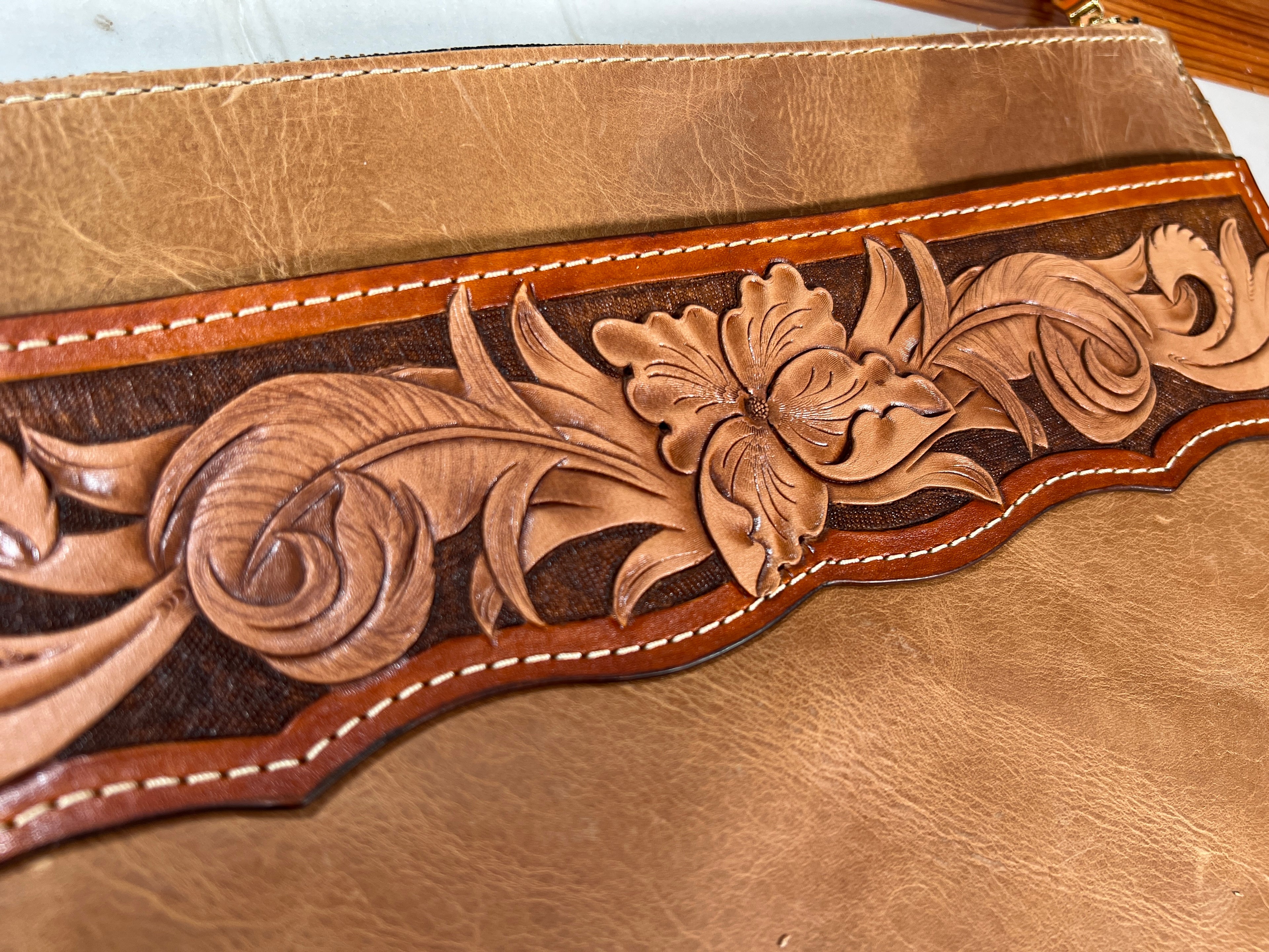 Hand-Tooled Leather Tablet Sleeve - 11" x 9"