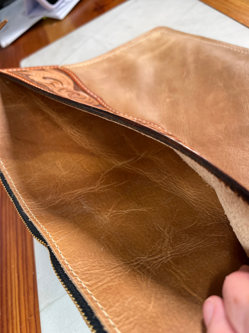 Hand-Tooled Leather Tablet Sleeve - 11" x 9"