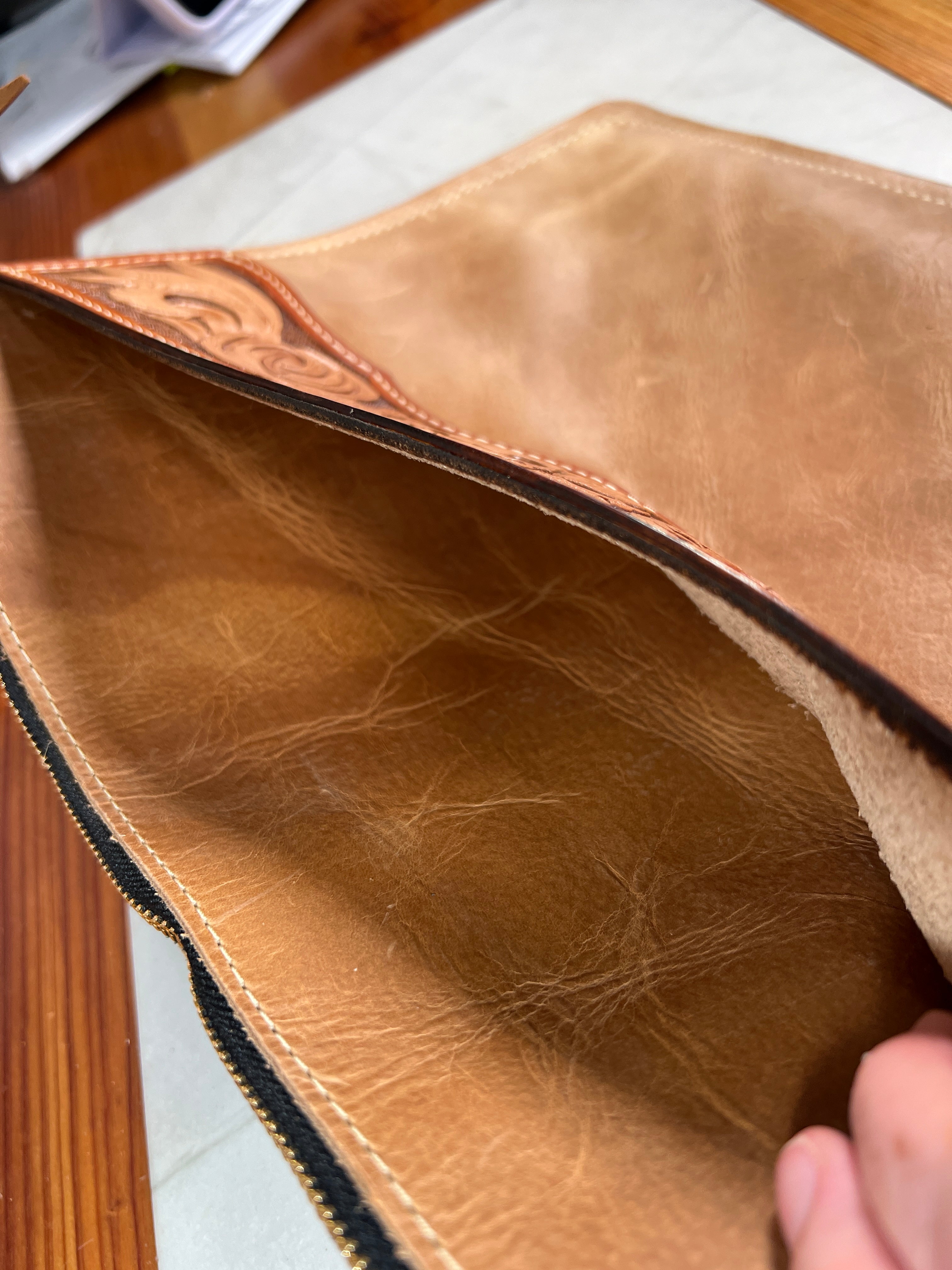 Hand-Tooled Leather Tablet Sleeve - 11" x 9"