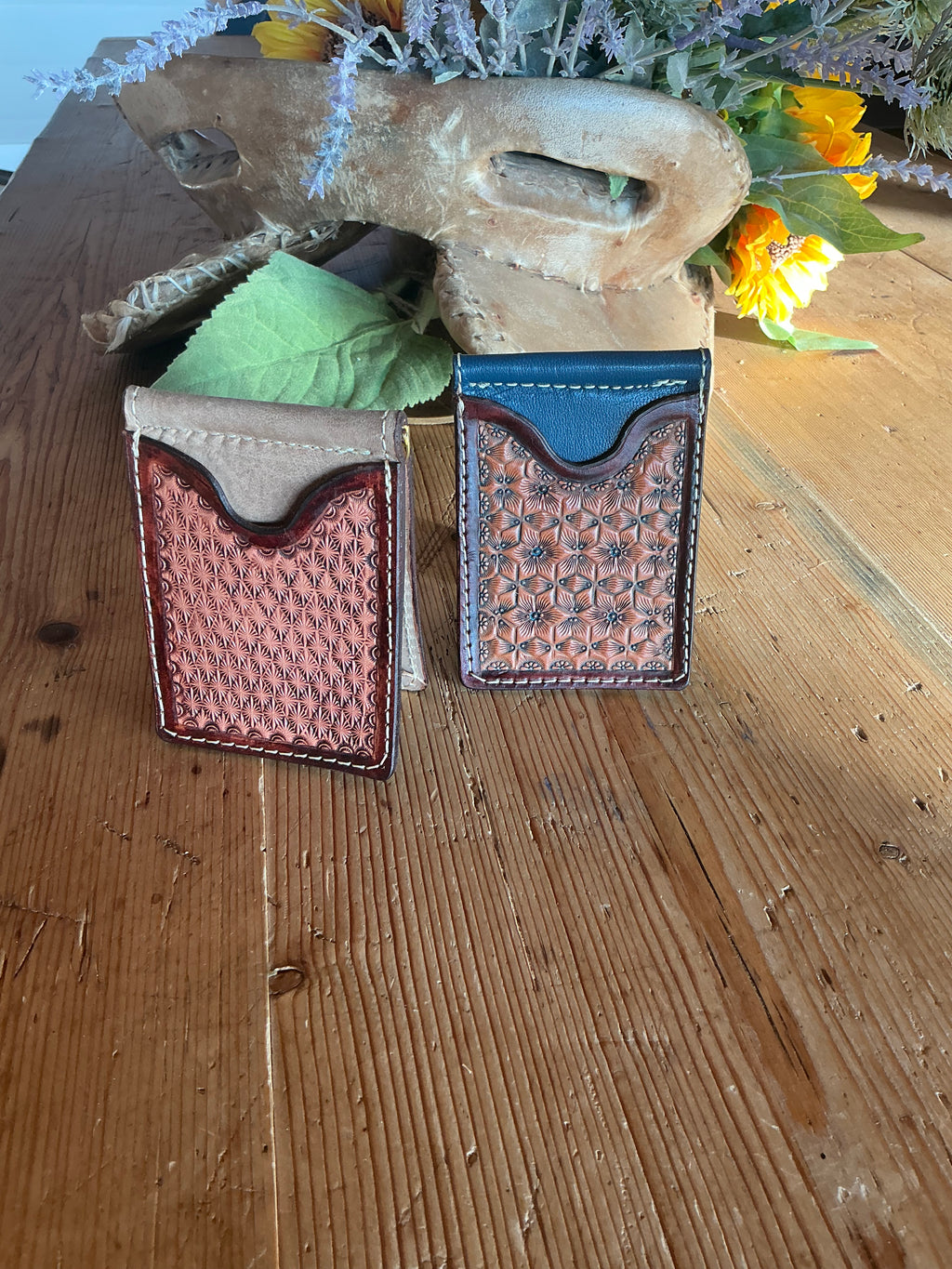 Geometric Stamped Money Clip Wallet