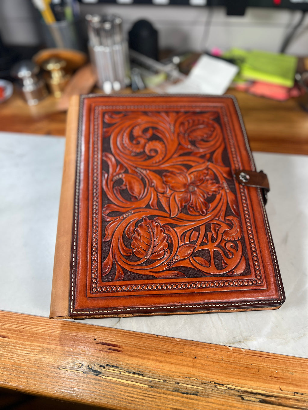 Hand-Tooled Floral Spiral Notebook Folio