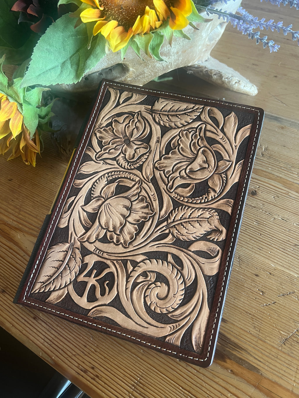 Hand-Tooled Leather Steno Pad Folio - 6" x 9"