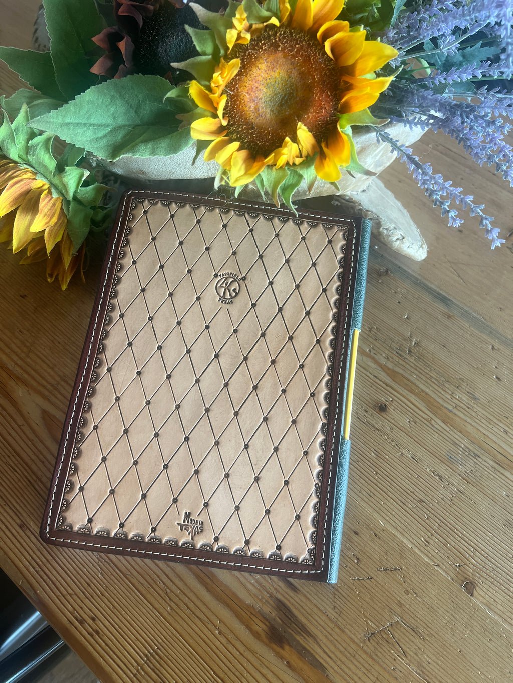 Hand-Tooled Leather Steno Pad Folio - 6" x 9"