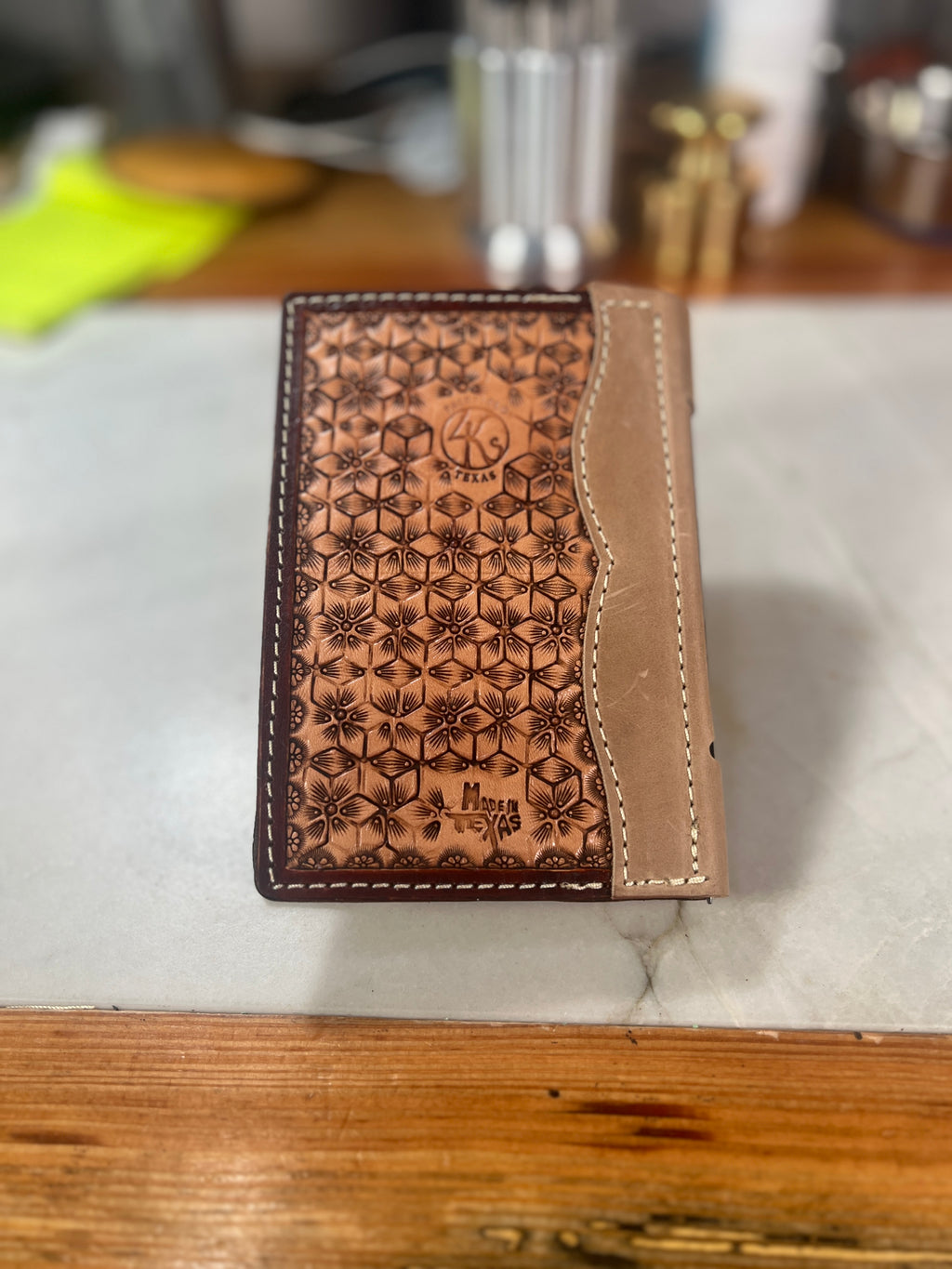 Hand-Tooled Floral Leather Notebook Cover - 3" x 5"