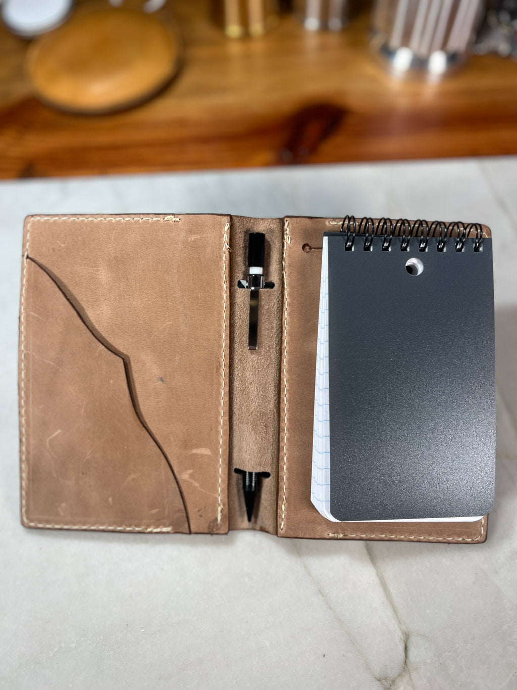 Hand-Tooled Floral Leather Notebook Cover - 3" x 5"