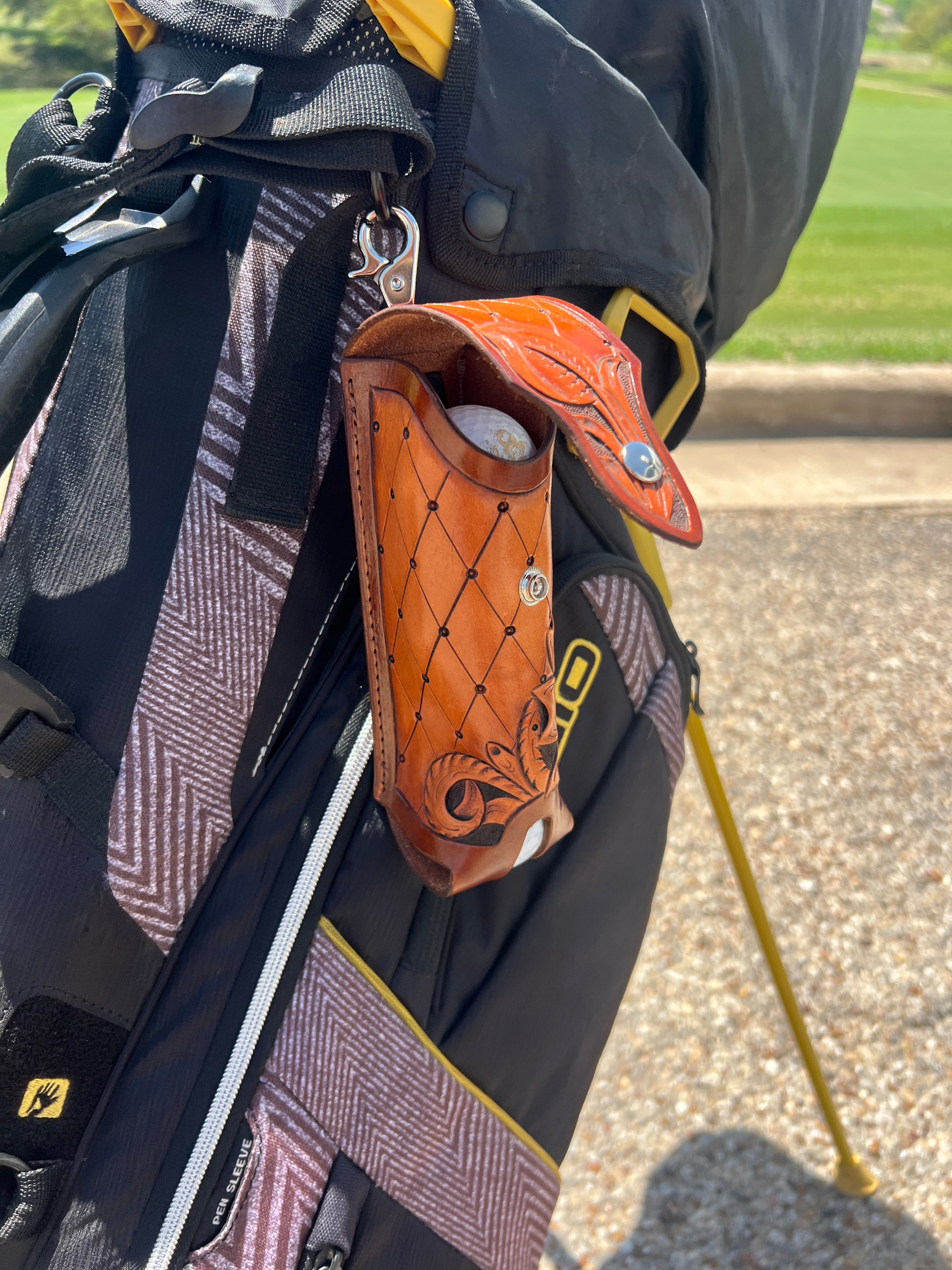 Hand-Tooled Leather Golf Ball Holder