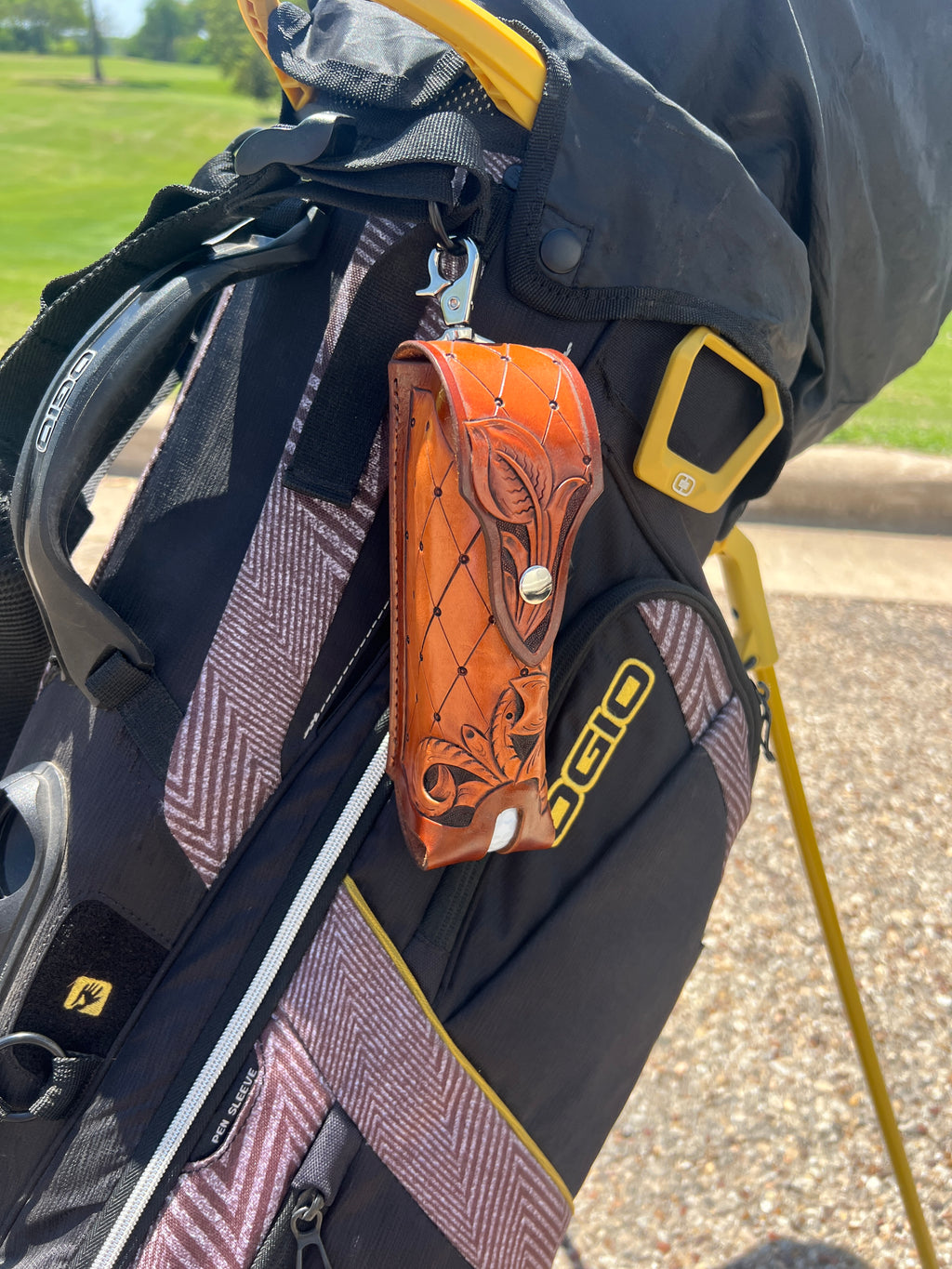 Hand-Tooled Leather Golf Ball Holder
