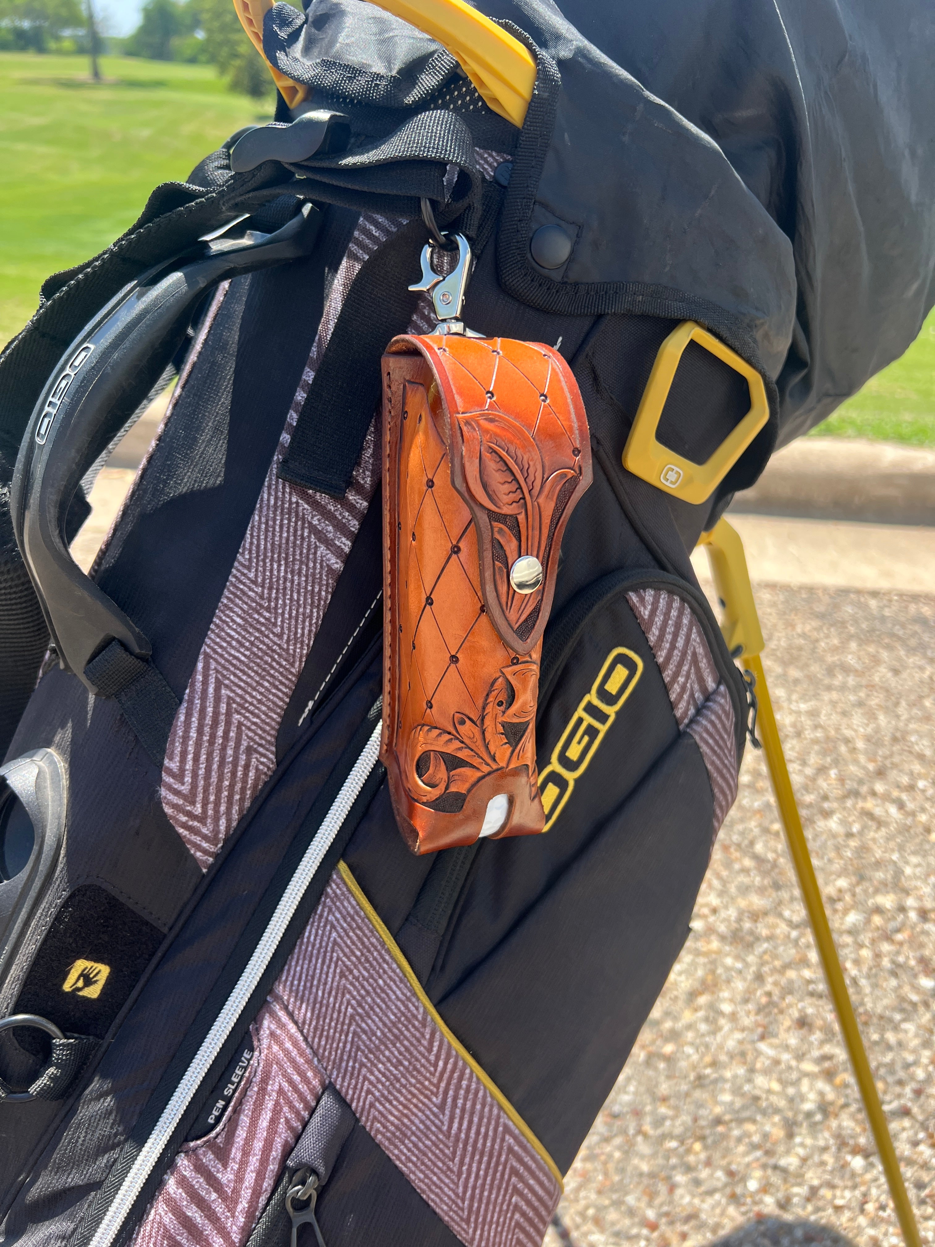 Hand-Tooled Leather Golf Ball Holder