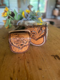 Hand-Tooled Floral Fly Reel Case with Painted Dots - 4.5" & 5"