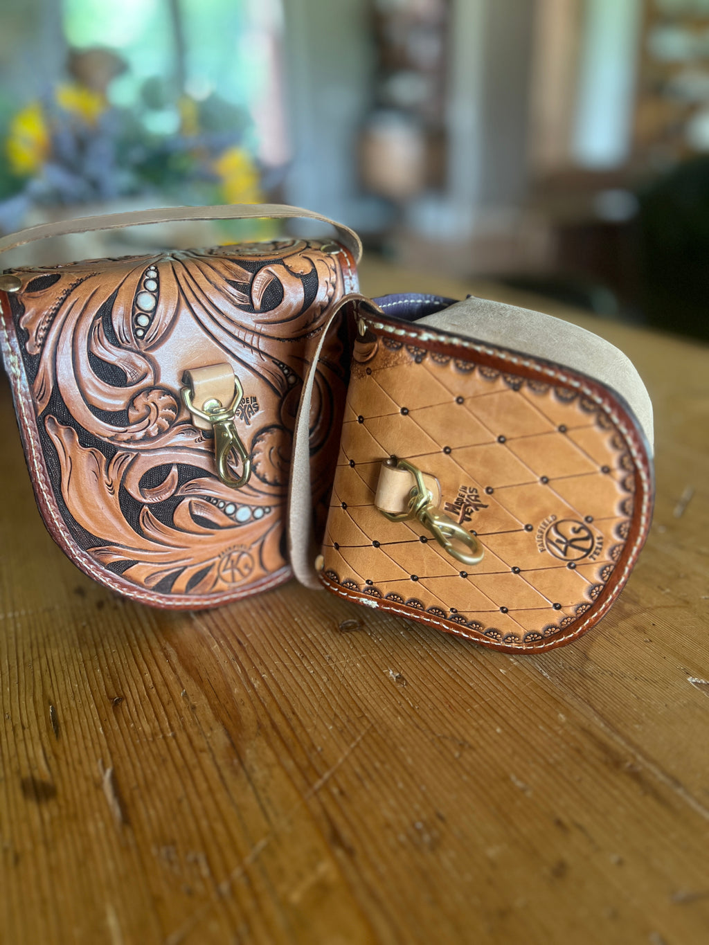 Hand-Tooled Floral Fly Reel Case with Painted Dots - 4.5" & 5"