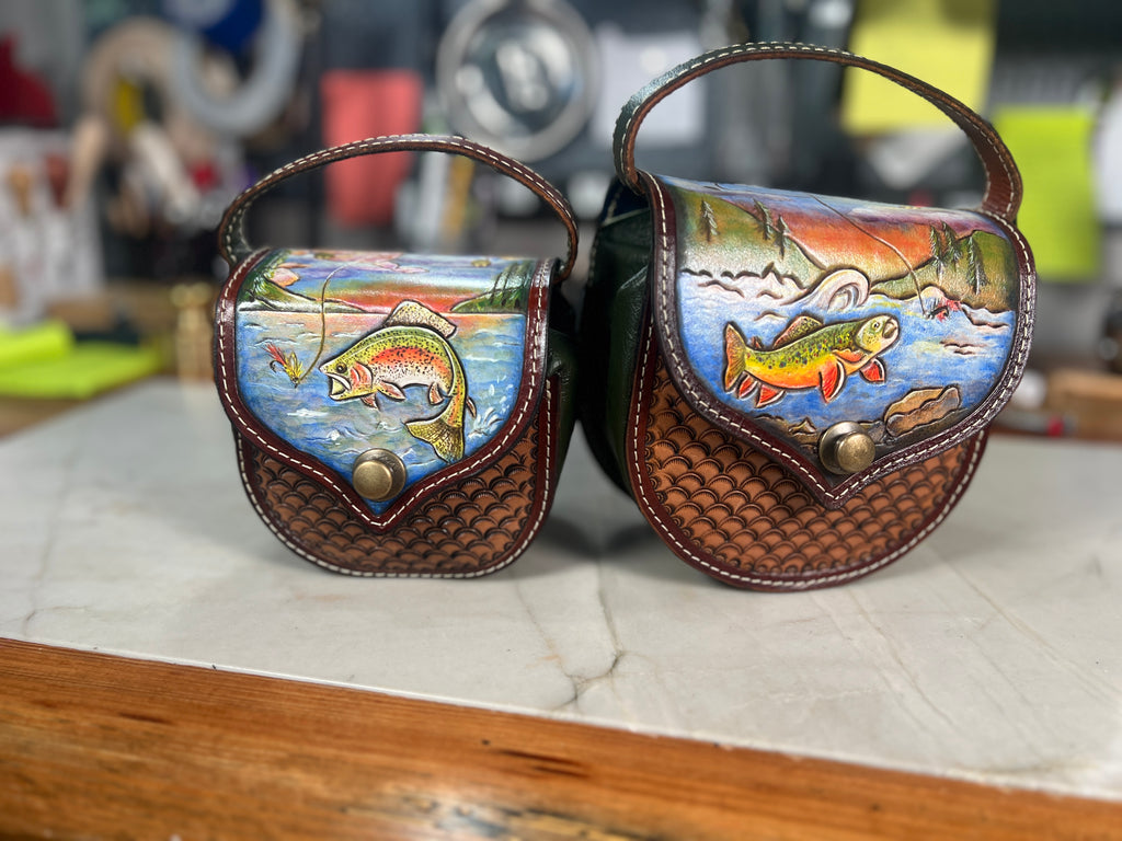 Hand-Painted Fly Reel Case with Handle - 5" Diameter