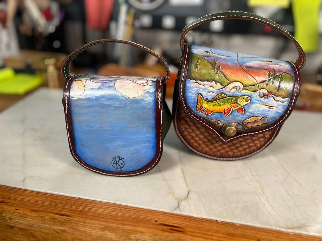 Hand-Painted Fly Reel Case with Handle - 5" Diameter