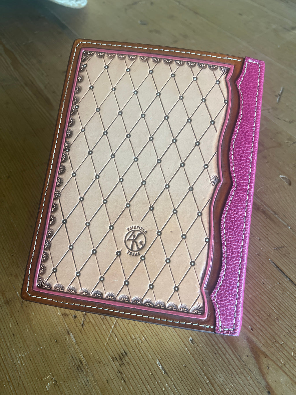 Hand-Tooled Floral Bible Cover with Beaded Border - 6.75" x 9"