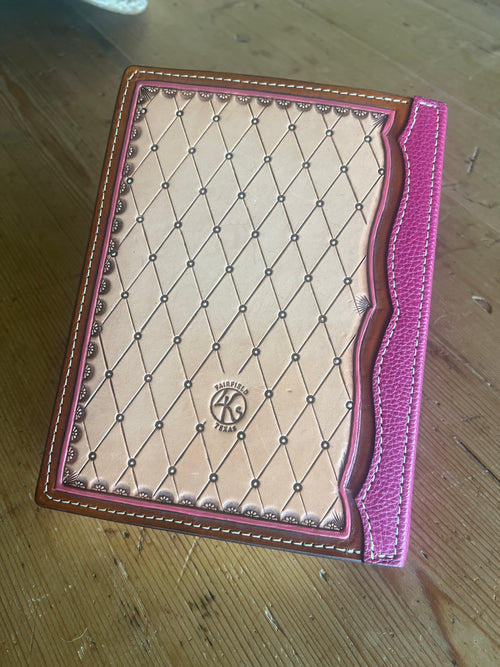 Hand-Tooled Floral Bible Cover with Beaded Border - 6.75" x 9"