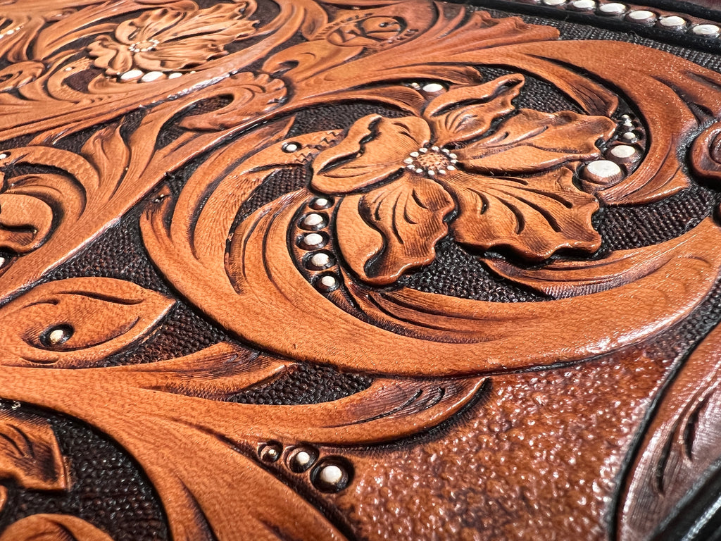 Hand-Tooled Crossbody Clutch Wallet