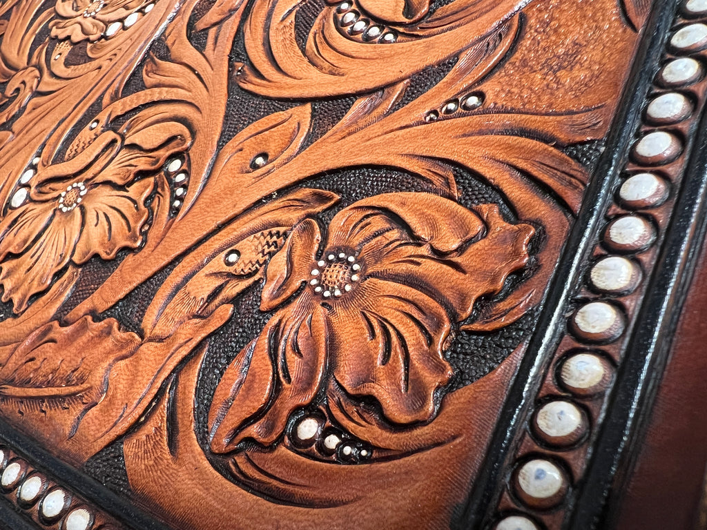 Hand-Tooled Crossbody Clutch Wallet