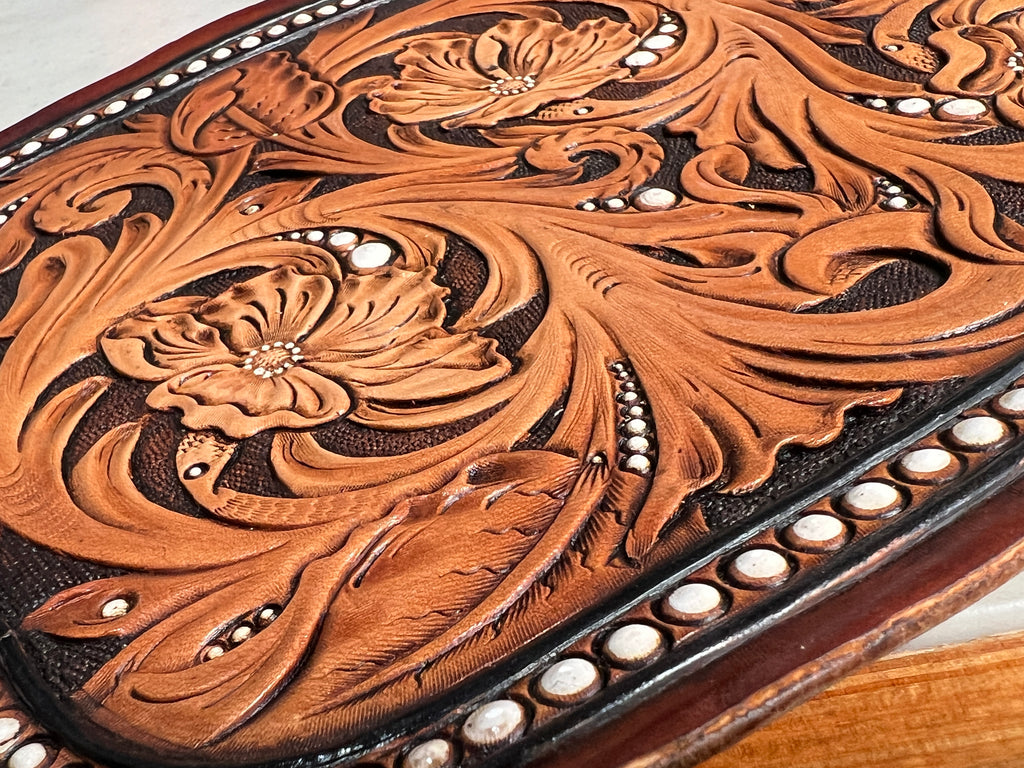 Hand-Tooled Crossbody Clutch Wallet