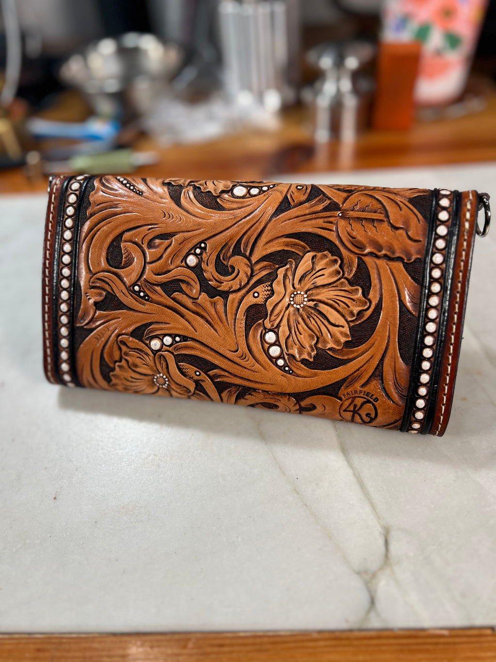 Hand-Tooled Crossbody Clutch Wallet