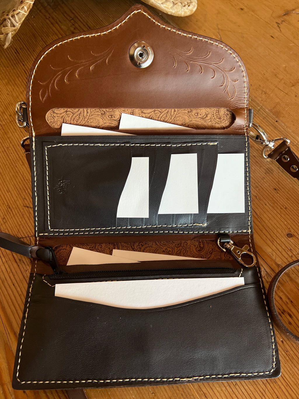 Hand-Tooled Crossbody Clutch Wallet
