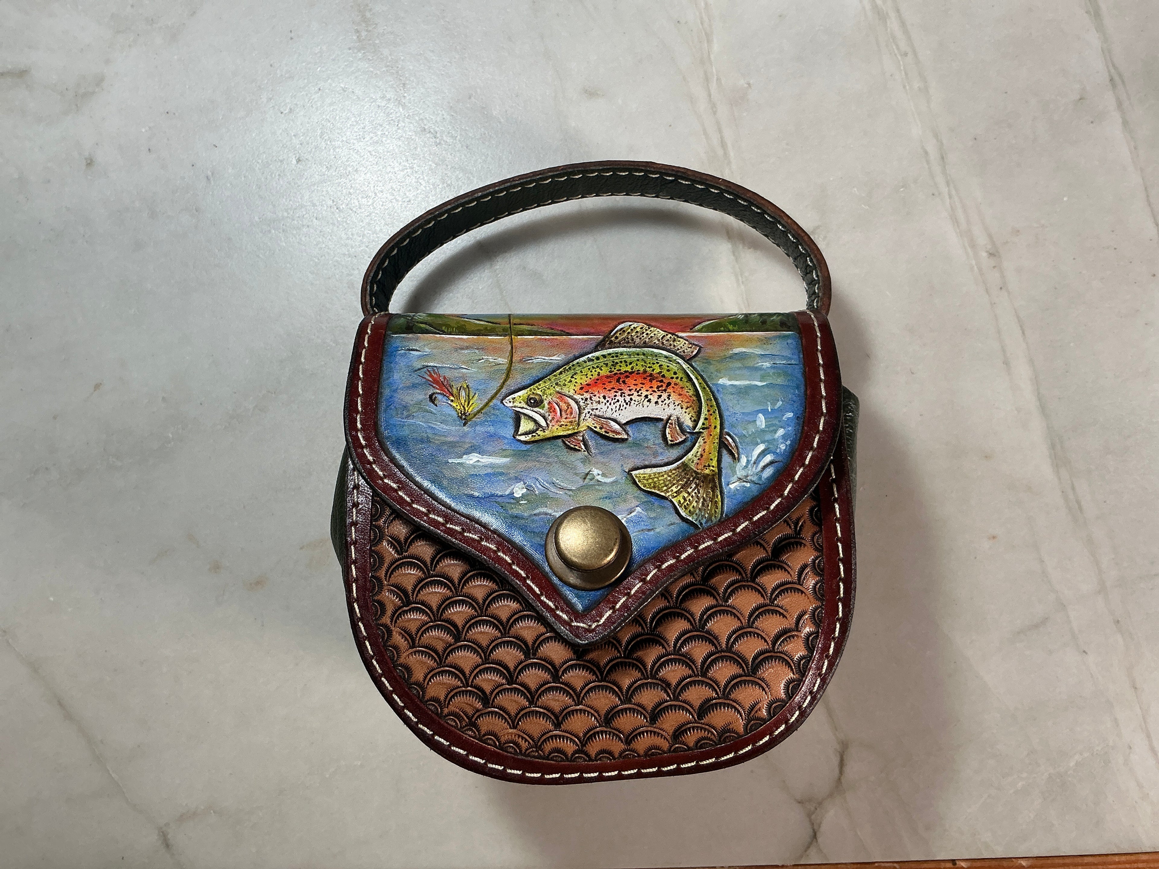 Hand-Painted Fly Reel Case with Handle - 5" Diameter